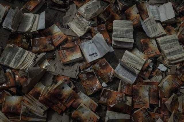 Burnt Bibles by Russian soldiers in Irpin, a suburb of capital Kyiv, the Biblical mission 