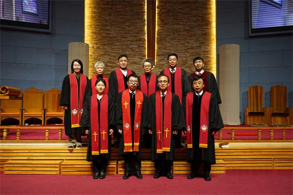 The pastorate and newly-ordained pastors were pictured at Shenhua Church in Yanji City, Jilin Province, during an ordination service held on March 24, 2023.