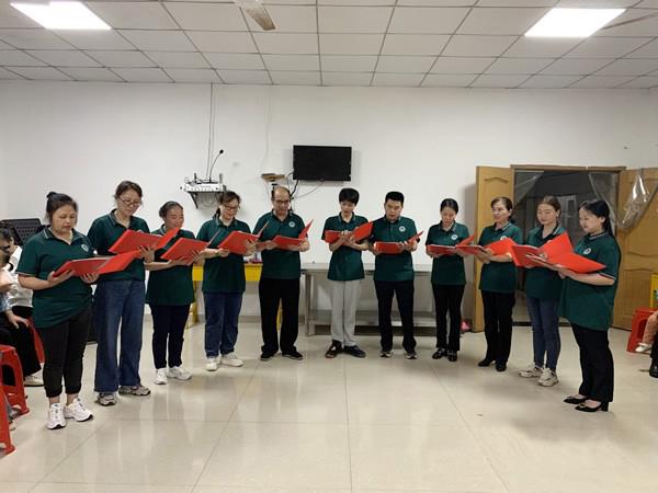 A group of Jiangxi Bible School sang a hymn during a birthday celebration event held at the school on April 18, 2023.