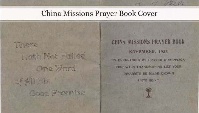 The cover of a booklet named China Missions Prayer Book 