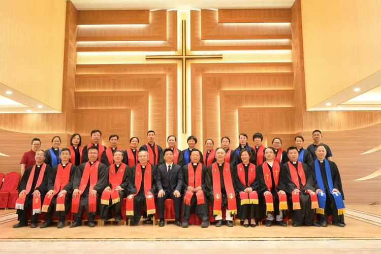 Pastors took a group picture during a dedication service held at the Donglin Church in Xiuyu District, Putian City, Fujian Province, on May 27th, 2023.