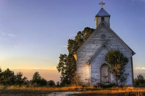 A country church at sunrise