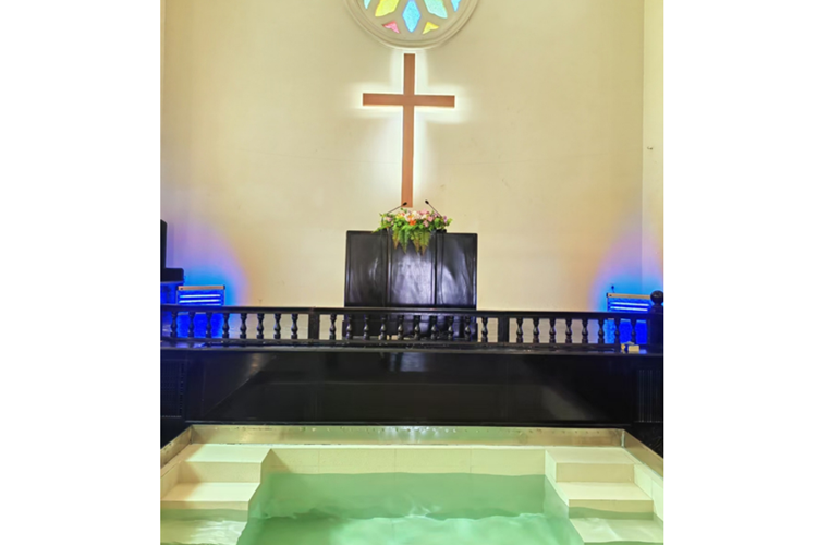 A photo of the baptismal pool of Flower Lane (or Huaxiang) Church in Fuzhou city, Fujian province