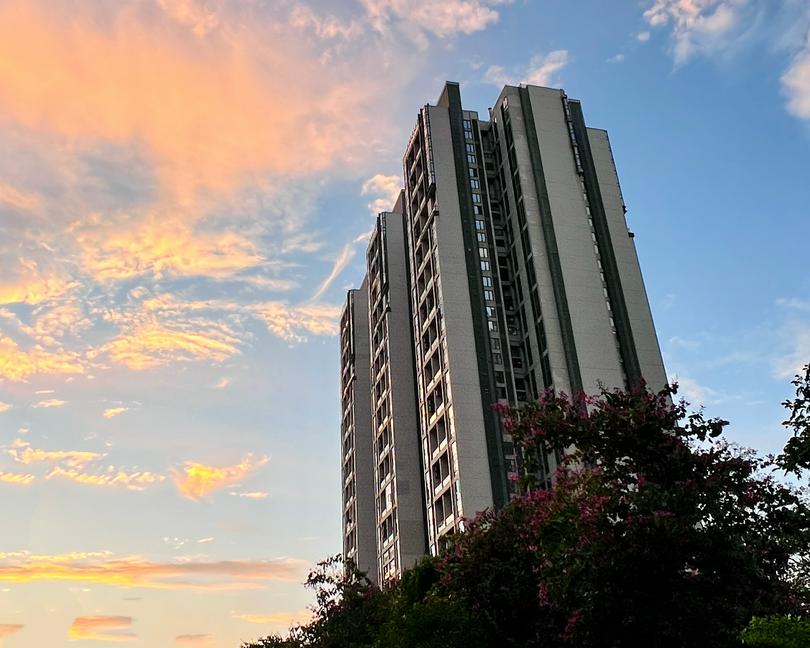 An exterior view of a building in Panyu District, Guangzhou