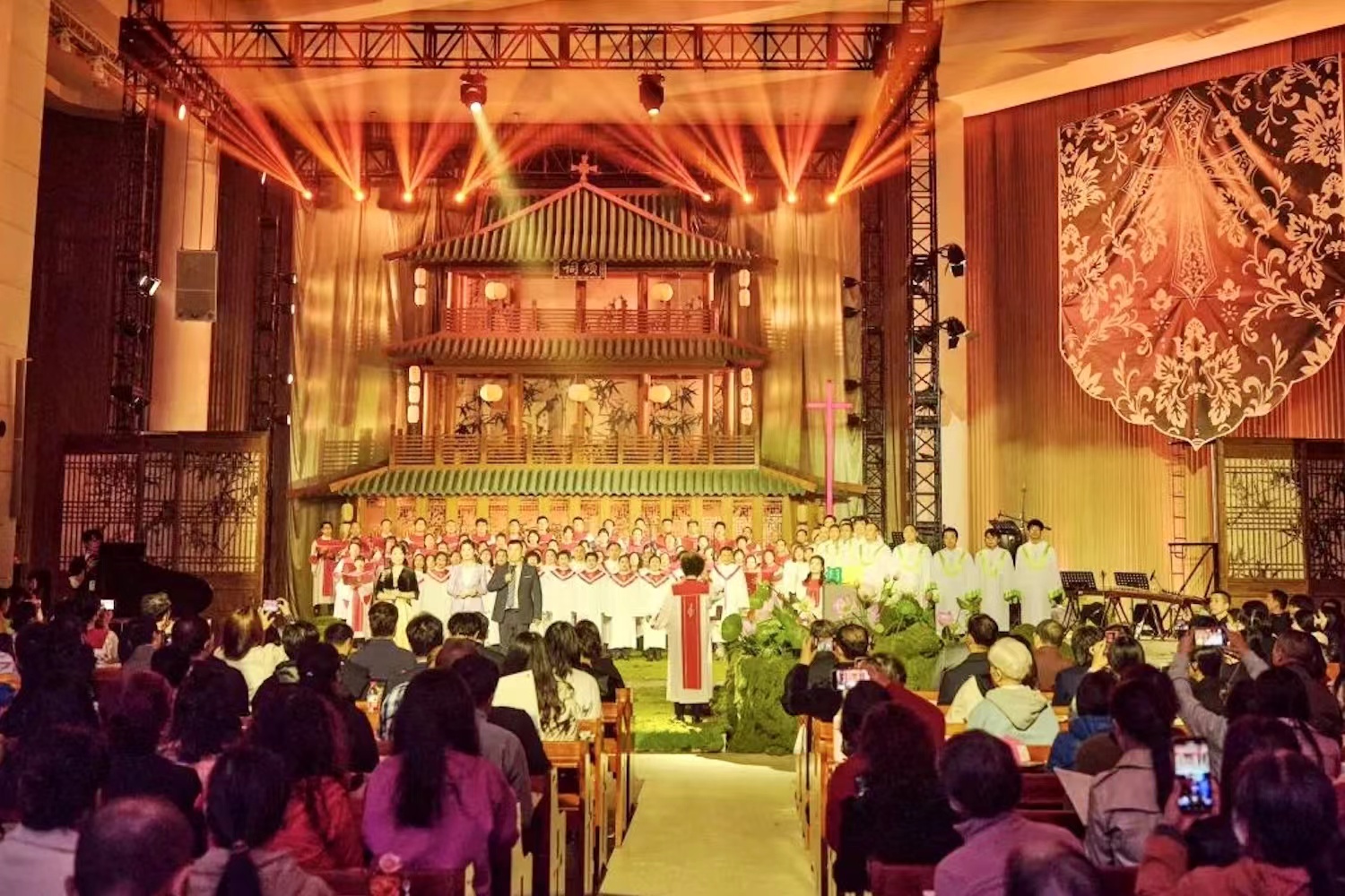 A choir performed at a sinicization of Christianity concert, themed “Eulogy,” at Haidian Church in Beijing, on November 4, 2023.