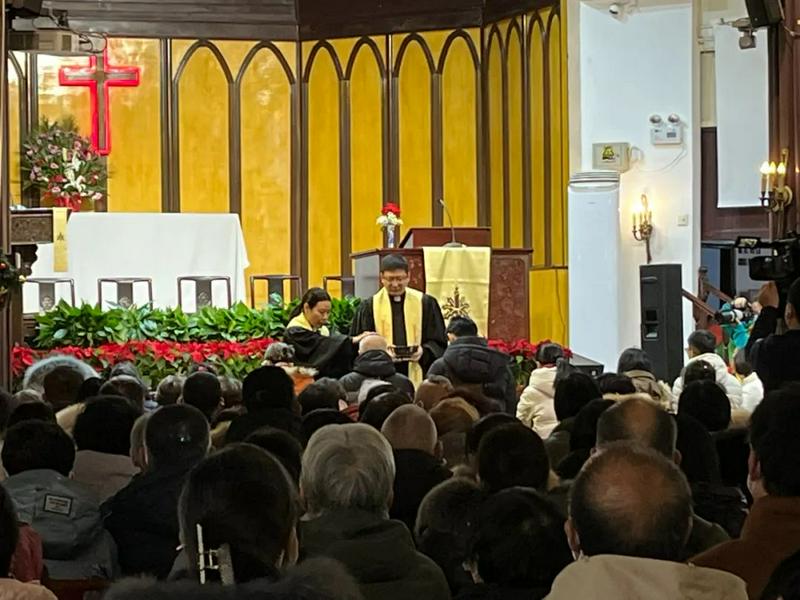 Congregants gathered to commemorate Christmas at the Chongwenmen Church in Beijing on December 25, 2023.