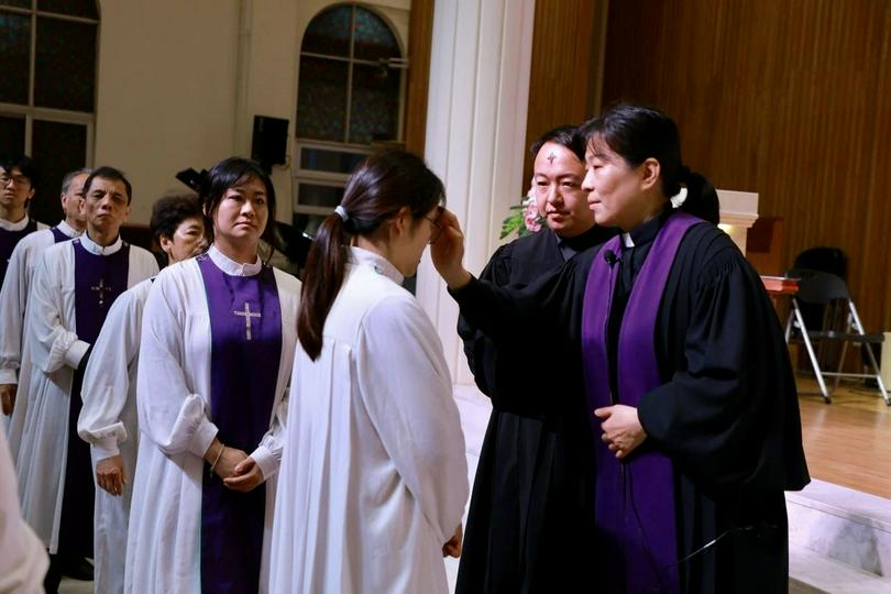 A believer received ashes at the Shifu Church in Guangzhou City, Guangdong Province, on February 14, 2024, the first day of the 2024 Lent.