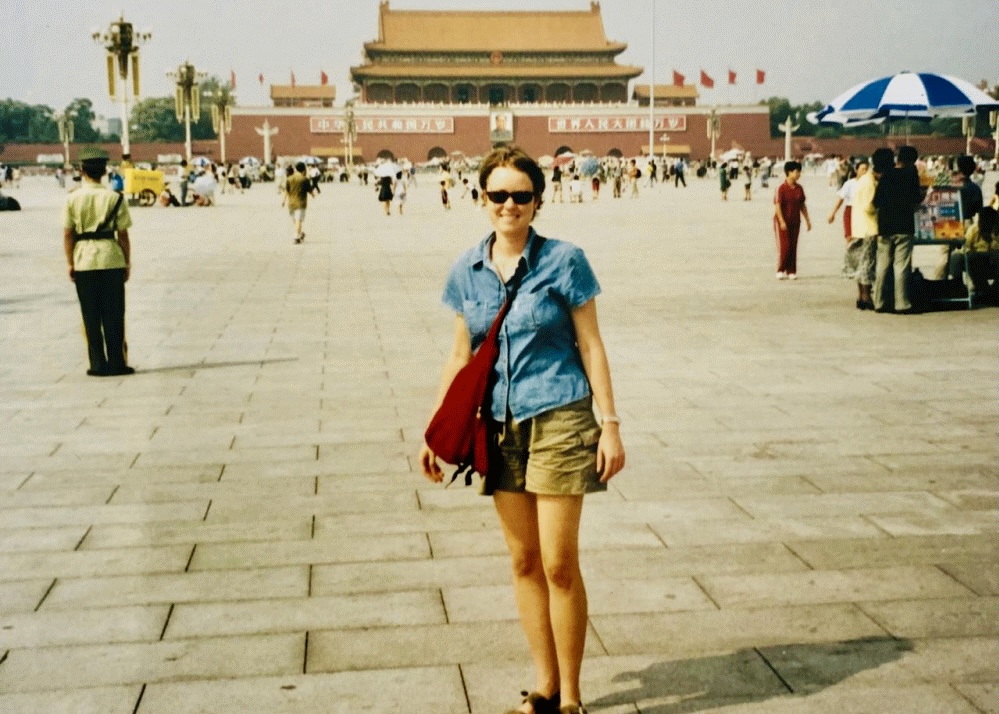 Jenni Pretorius Hill on Tiananmen Square, Beijing on her first visit to China