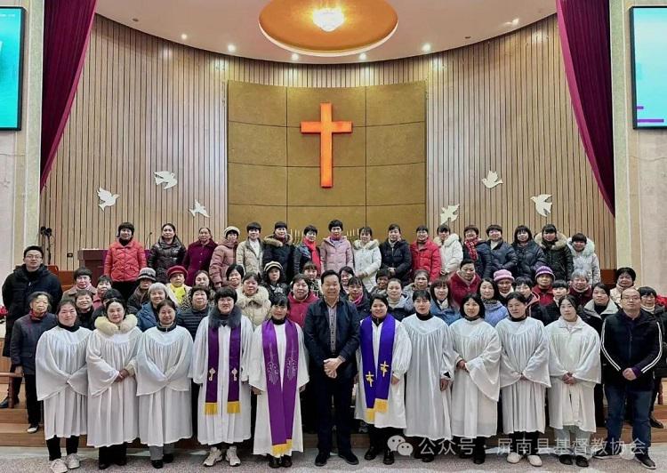 Staff members and Christian ladies took a group picture after a celebration for the World Day of Prayer and International Women's Day held at Chengdong Church in Pingnan County, Ningde, Fujian, on March 9, 2024.