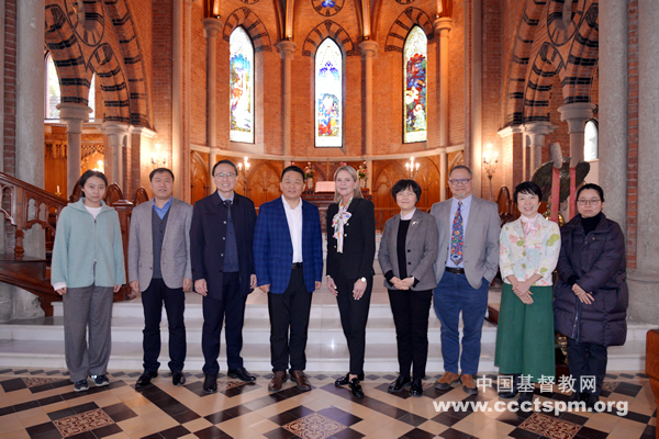 A delegation of four from the  United Bible Societies (UBS) visited CCC&TSPM and took a group photo in the Holy Trinity Cathedral, Shanghai, on March 21, 2024.