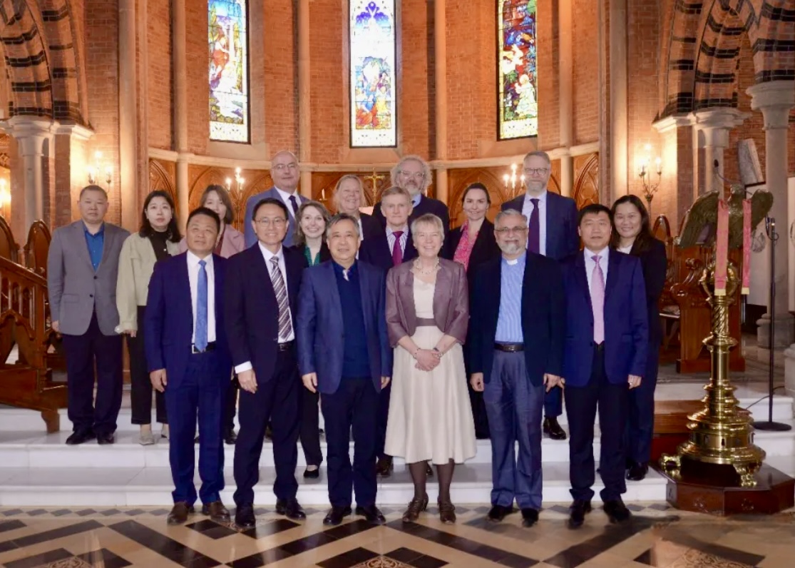 A delegation from United Bible Societies (UBS) and representatives of CCC&TSPM took a group picture in the Holy Trinity Cathedral, Shanghai, on April 11, 2024. 