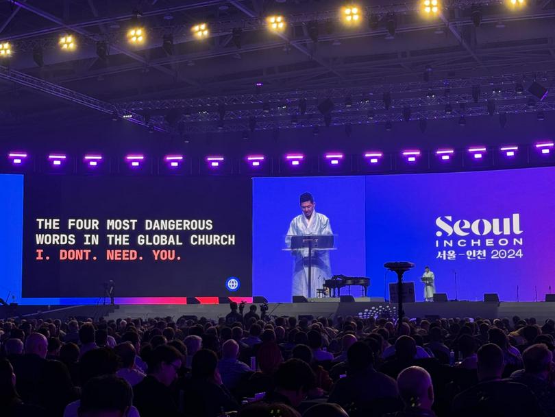 Michael Oh, global executive director of the Lausanne Movement, spoke at the opening ceremony of the Fourth Lausanne Congress on World Evangelization in Incheon, South Korea, on September 22, 2024.