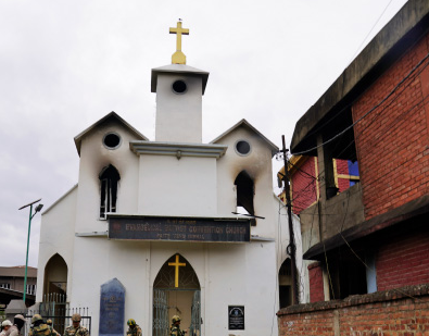 A burned church in Manipur, a northeastern state of India