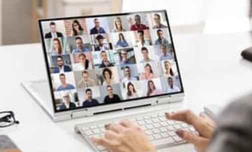 A virtual hybrid meeting in office