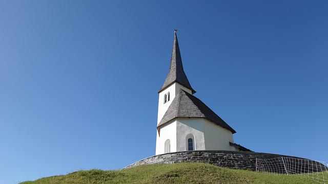 A church on a grass