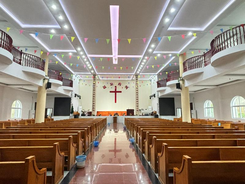 An interior picture of the Jingdezhen Church's chapel in Jingdezhen City, Jiangxi Province