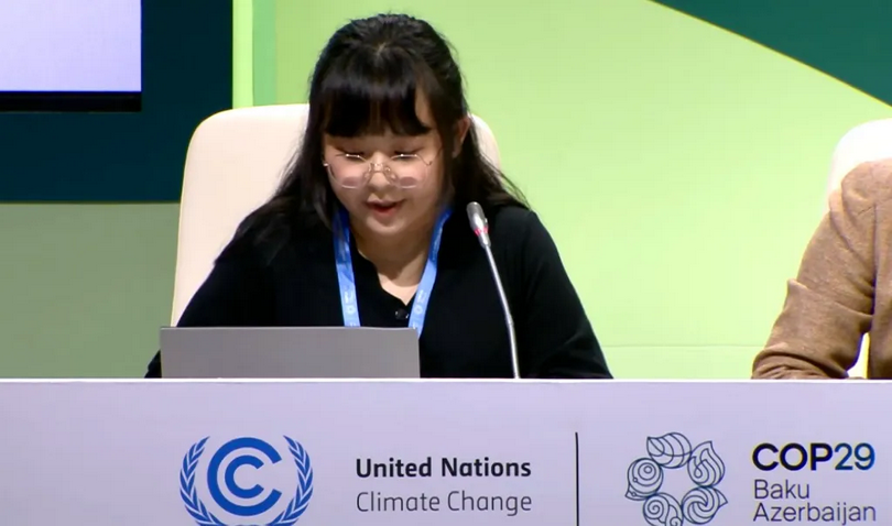 Ms. Xie Jie, assistant director of the Amity Community Development and Disaster Management Team, delivered on the 29th Conference of the Parties (COP29) to the UN Framework Convention on Climate Change (UNFCCC) in Baku, Azerbaijan, on November 18, 2024.