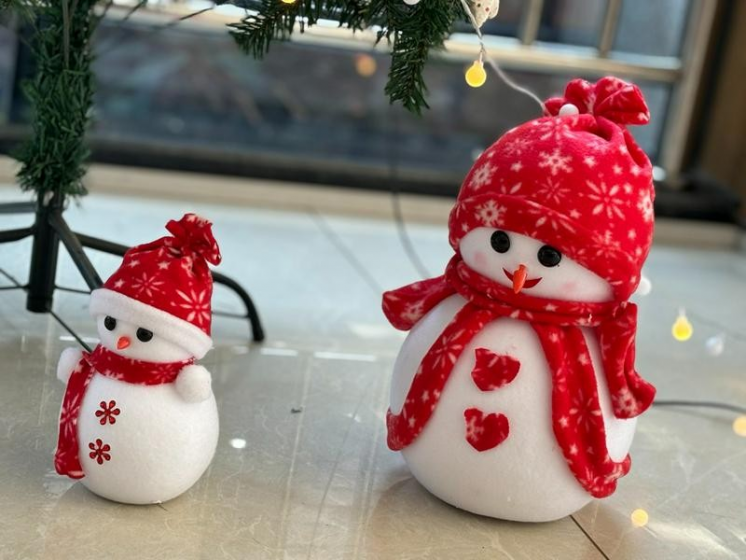 Two snowmen inside Rock Church in Hangzhou, Zhejiang, which was decorated at Christmas 2023