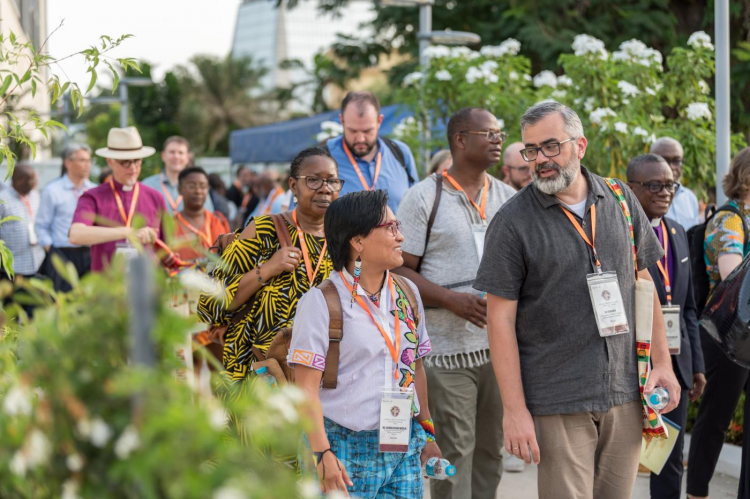 People exited church after observing closing prayer in the Accra Ridge Church at the conclusion of the fourth global gathering of the Global Christian Forum on 19 April 2024, Accra, Ghana.