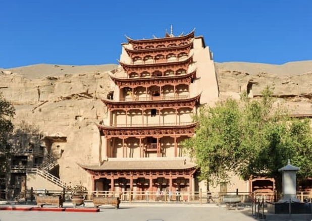 Tower ancient buildings in Mogao Grottoes, Dunhuang, China