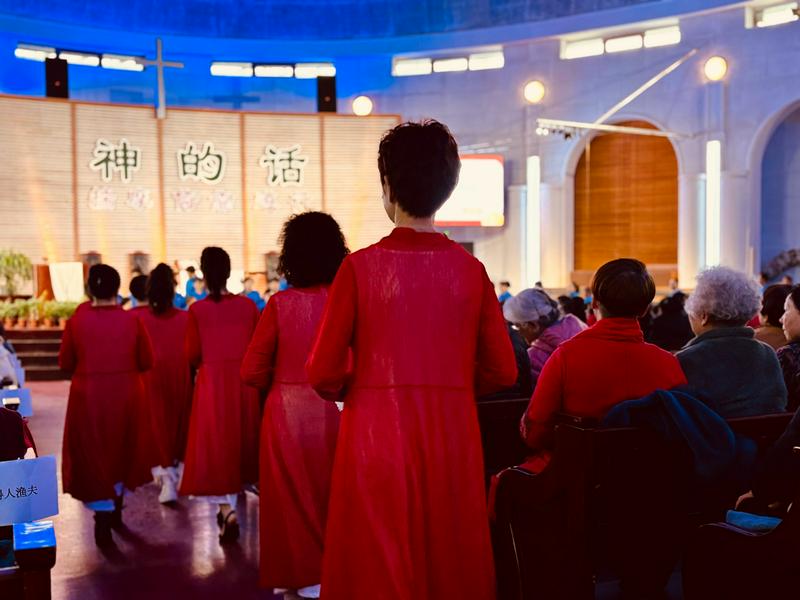 Performers were ready to be on stage at the gathering celebrating Thanksgiving Day held at Fengtai Church in Beijing City on November 24, 2024.