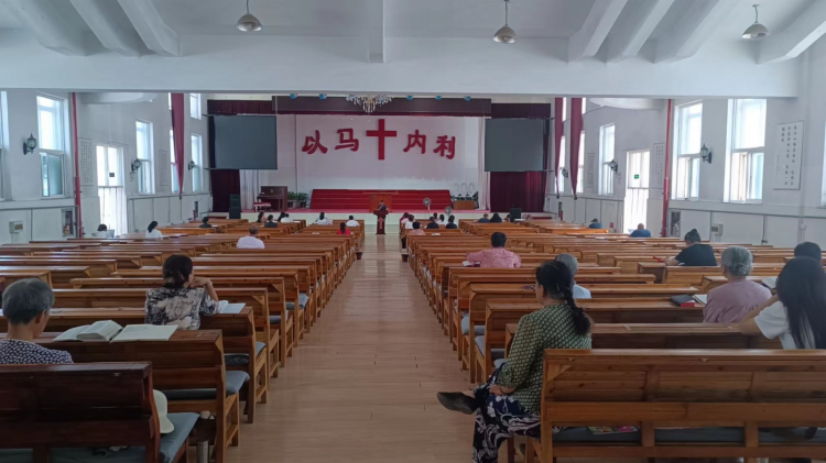 An interior view of a Chinese rural church