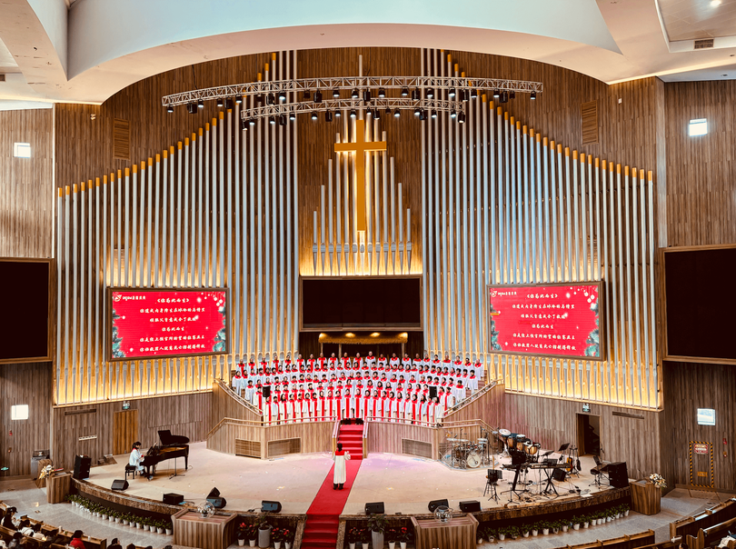 A choir performed during a Sunday worship in early celebration of Christmas at Liushi Church in Wenzhou City, Zhejiang Province, on December 22, 2024.