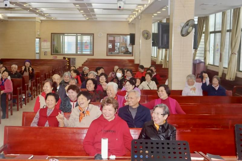 Elderly believers gathered during a Caring for Elders event at the Shatoujiao Church in Shenzhen City, Guangdong Province, on February 12, 2025, the day of the Lantern Festival.