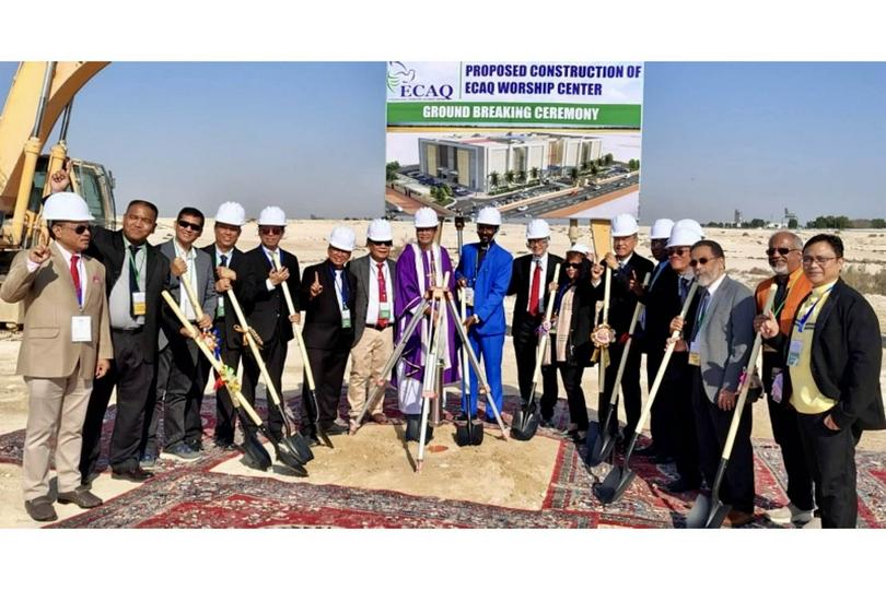 Participants at the groundbreaking ceremony for the worship center on Jan. 24, 2025, included ECAQ President Bishop Beda Robles (8th from the right); WEA Deputy Secretary General for Ministries Rev. Samuel Chiang (10th from the right); and Associate Pastor of Sarang Church Rev. Yeonjong Ju (12th from the right).