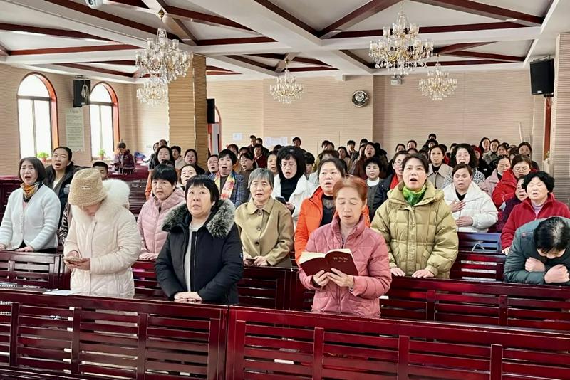 Christian women gathered to worship during the World Day of Prayer event at Chengqu Church in Jincheng City, Shanxi Province, on March 6, 2025.