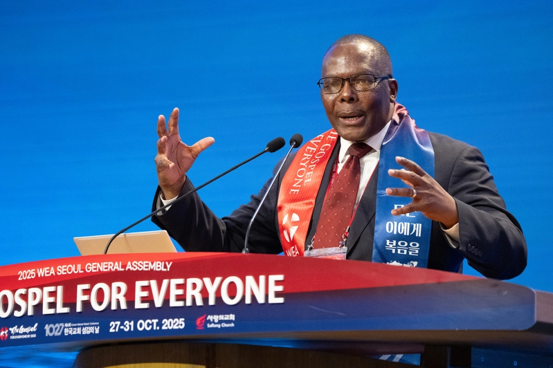 Rev. Dr. Goodwill Shana, Executive Chair of the World Evangelical Alliance, delivers a message on unity and diversity during the first day of the WEA General Assembly in Seoul, Korea, on Oct. 27, 2025.