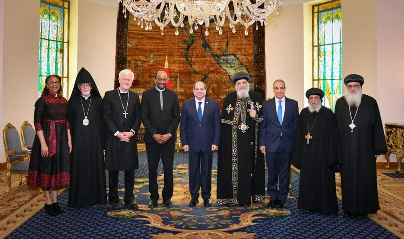 Meeting of the Egyptian president Abdel Fattah El-Sisi with the leadership of the World Council of Churches and Coptic Orthodox Church during the Sixth World Conference on Faith and Order.