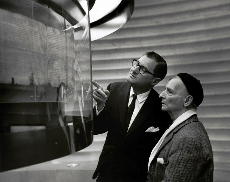 Armand Bartos (left) and Frederic Kiesler in the Shrine of the Book on an unknown day.