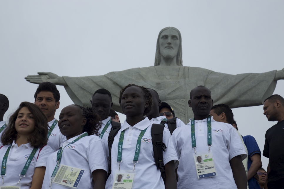 The Olympic refugee team visits Christ the Redeemer, Rio