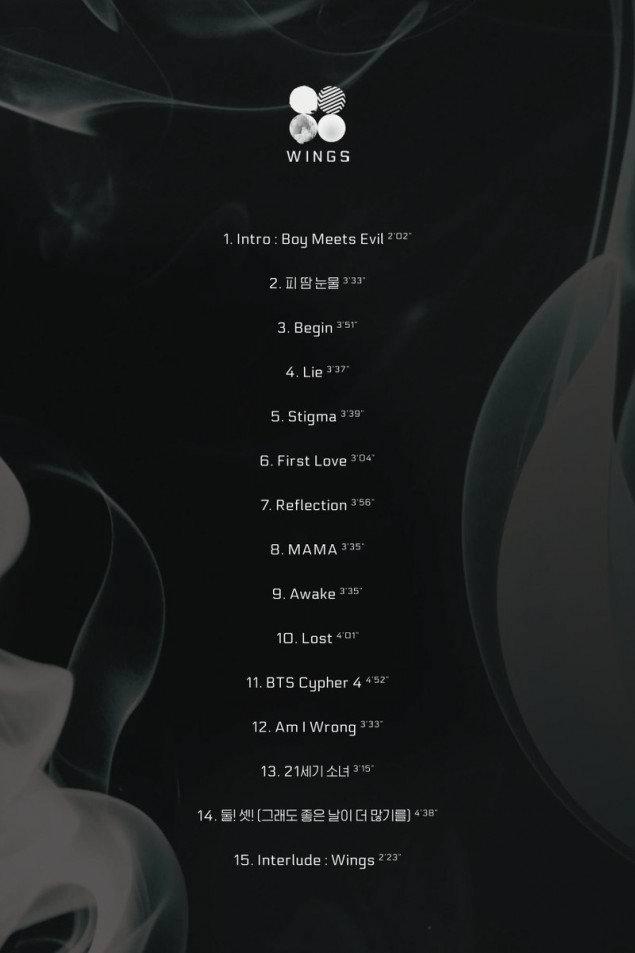 BTS' WINGS Tracklist