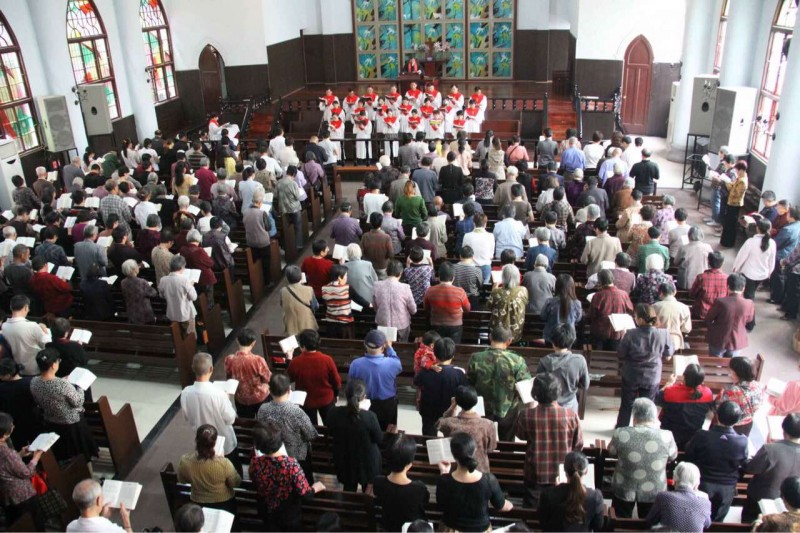 The congregation attends a service in Yong'an Church