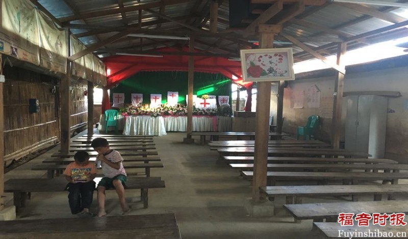 The worship place in the refugee camp on the border between Burma and China 