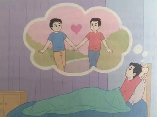 An illustration in the sex education book for fourth grade students