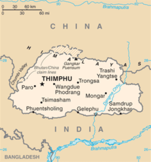 The border between China and Bhutan and the disputed area