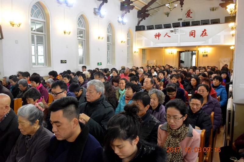 The congregation attended a Sunday service in Dalian Beijing Street Church  on Dec. 3, 2017.