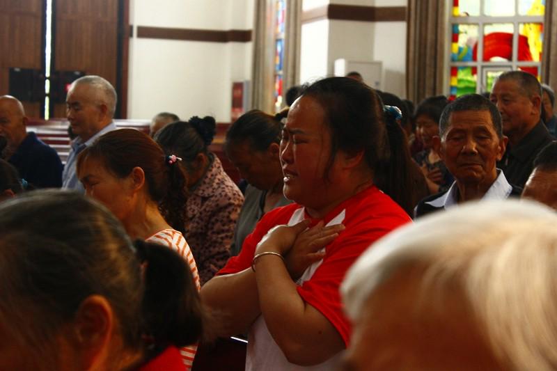 The believers prayed in the memorial service for the 10th anniversary of the 2008 Sichuan Earthquake held in Gospel Church, on May 12, 2018, 