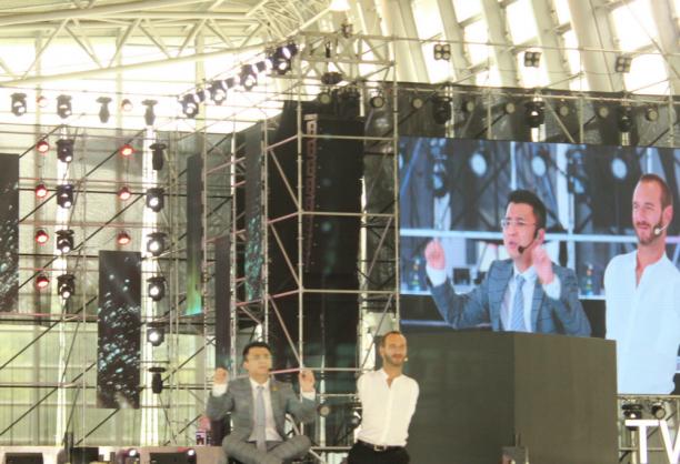 Nick Vujicic gives a lecture in Shanghai, on May 13, 2018. 