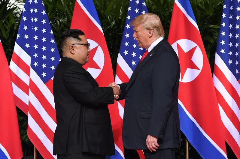 US President Donald Trump shook hands with North Korean leader Kim Jong Un on June 12, 2018. 