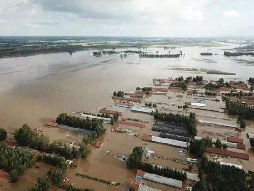 A village in Shouguang, Shandong, flooded. 
