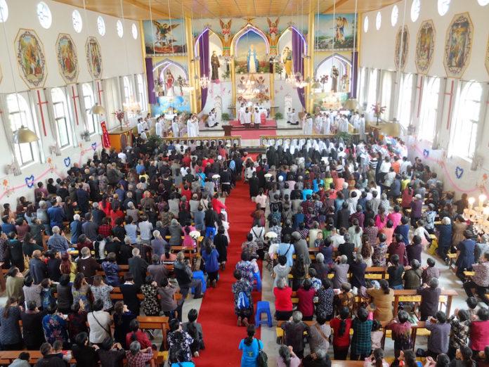 A Catholic Church in Shannxi Province during Mass