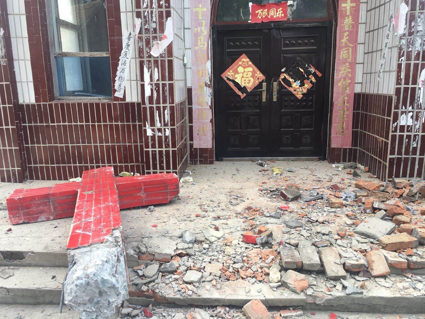 The cross was removed from a church in Pangu Village, Hua Countym, Henan, on Aug. 29, 2018.