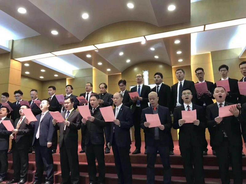 The male Christians performed a chorus to extol female Christians in Guangzhou, Guangdong, Mar. 1, 2019.