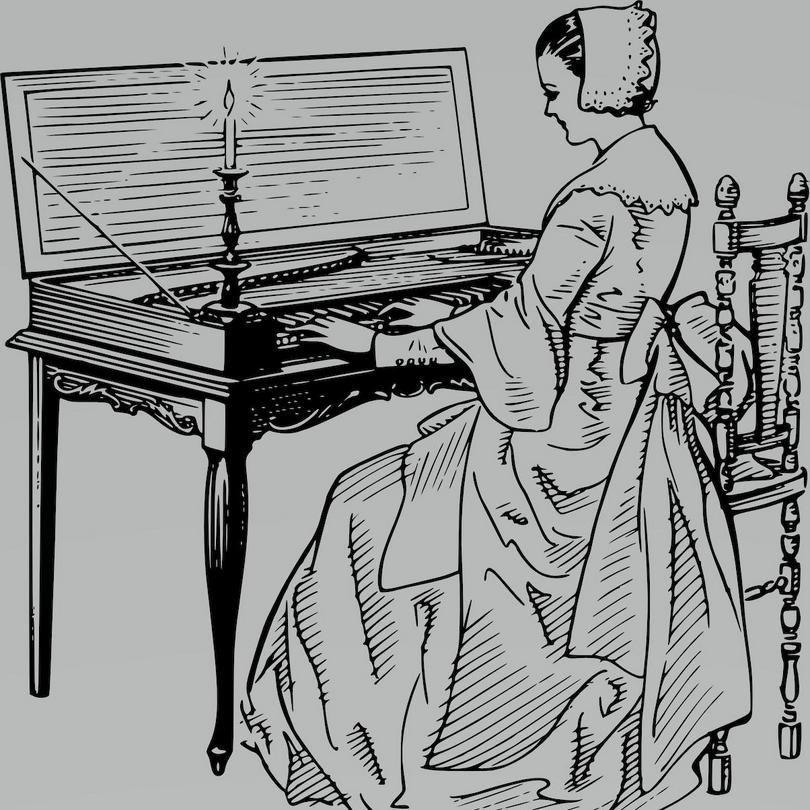 A woman was plaoying clavichord.