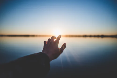 A person reaches out their hand.