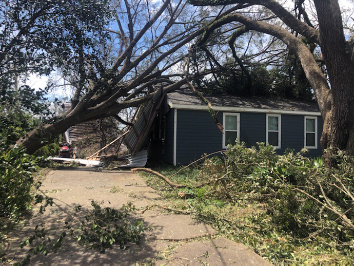 The home of James Hyatt, worship leader at University United Methodist Church in Lake Charles, La., was badly damaged by Hurricane Laura.